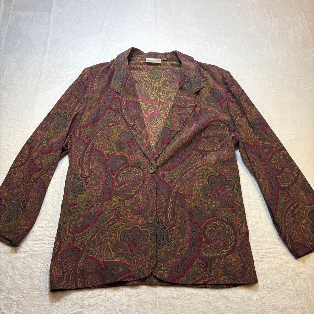 Vintage Silk Paisley Blazer Petite 10 Boho Lightweight Jacket